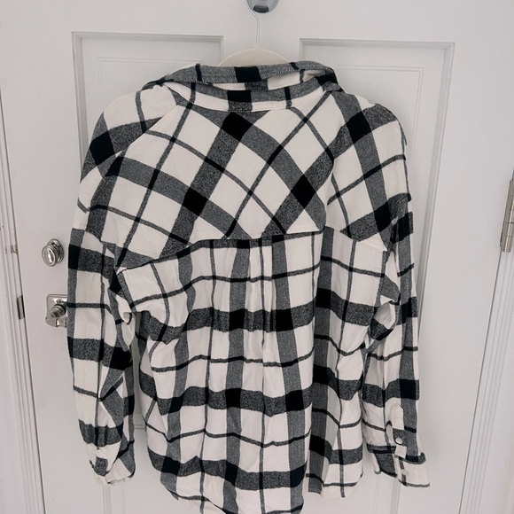 BP x Claudia Sulewski Black and White Long Sleeve Flannel Shirt Top Small - Picture 7 of 9
